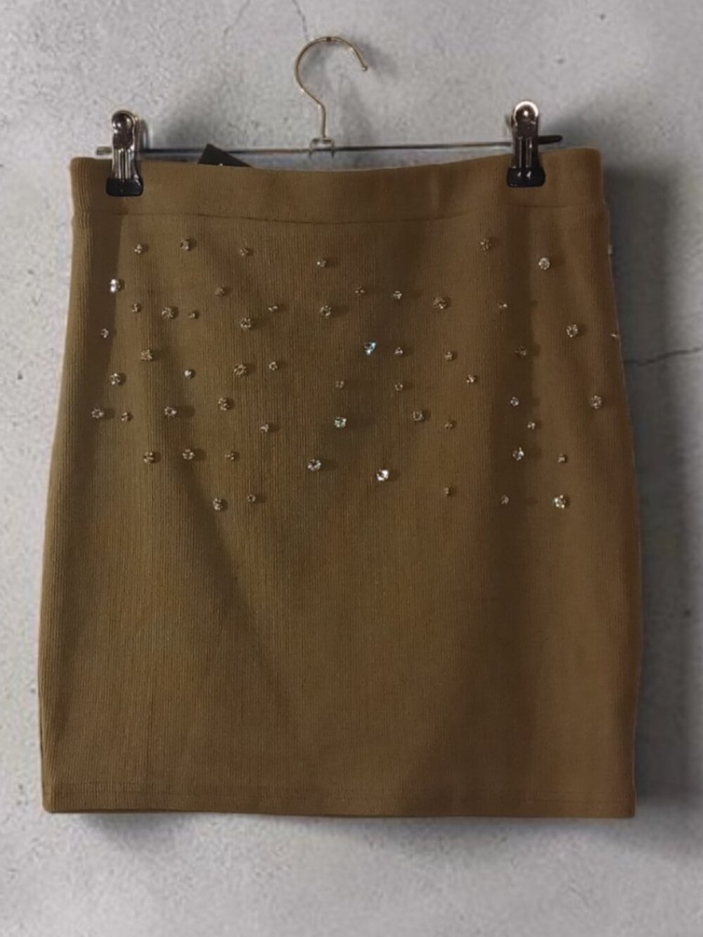 NWT Steve Madden Rhinestone Mini Skirt Size Small Olive Green